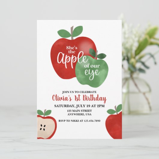 Apple van onze Oog 1e verjaardag Uitnodiging (Staand voorkant)