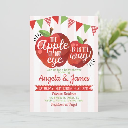 Apple van onze Ooguitnodiging tot Baby shower Kaart (Staand voorkant)