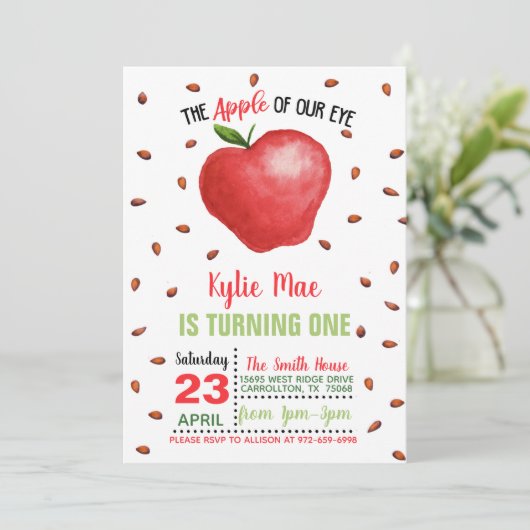 Apple verjaardagsuitnodiging - Apple van ons oog Kaart (Staand voorkant)