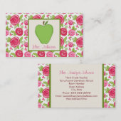 Apple vert et carte de visite rose de professeur (Devant / Derrière)