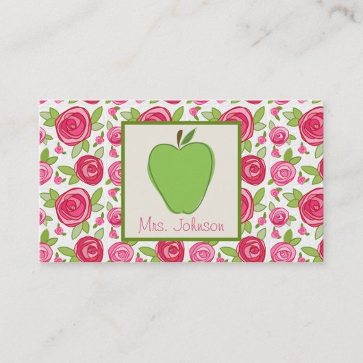 Apple vert et carte de visite rose de professeur (Devant)