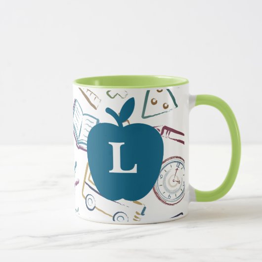 Apple voor de Teacher Custom Monogram Mok (Rechts)