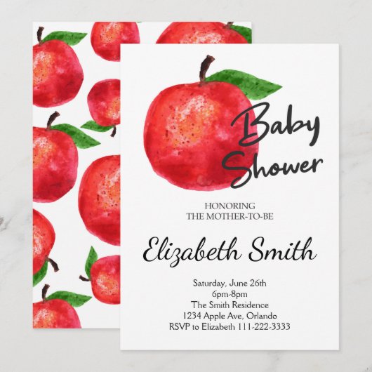 Apple Waterverf Baby shower Invitation Kaart (Voorkant / Achterkant)