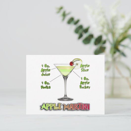 Appletini aka Apple Martini Cocktail Recipe Art Briefkaart (Staand voorkant)