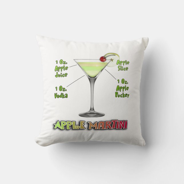 Appletini aka Apple Martini Cocktail Recipe Art Kussen (Voorkant)