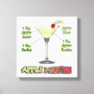 Appletini - Apple Martini Cocktail Recipe 12"x12" Canvas Afdruk