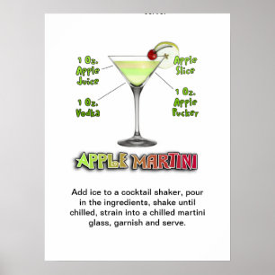 Appletini - Apple Martini Cocktail Recipe 18"x24" Poster