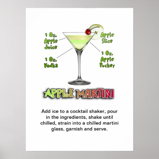 Appletini - Apple Martini Cocktail Recipe 18"x24" Poster (Voorkant)