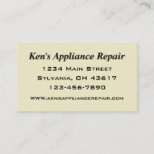 Appliance Repairman-visitekaartje Visitekaartje (Achterkant)