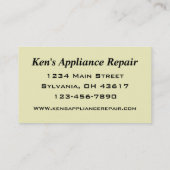 Appliance Repairman-visitekaartje Visitekaartje (Achterkant)