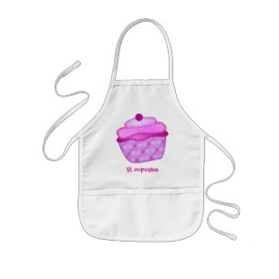 Applique Cupcake Kinder Apron - Mauve and Pink Schort
