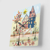 Applique, huizen, dorp vierkante klok (Hoek)