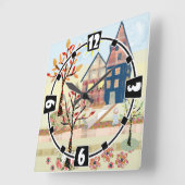 Applique, huizen, dorp vierkante klok (Hoek)
