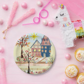 Applique, huizen, dorpen, patchwork, kantelen, fl papieren bordje (Feest)