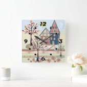 Applique, maisons, horloge murale carré village (Maison)