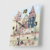 Applique, maisons, horloge murale carré village (Angle)