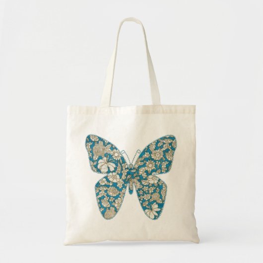 Applique stof vlinder bloemblauw tote bag (Voorkant)