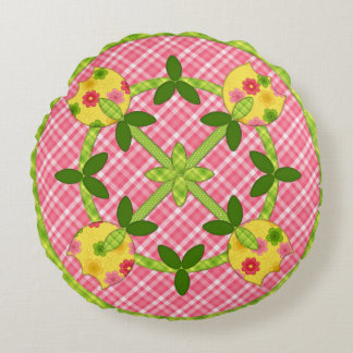 Applique Tulps Round Pillow, roze-groen Rond Kussen