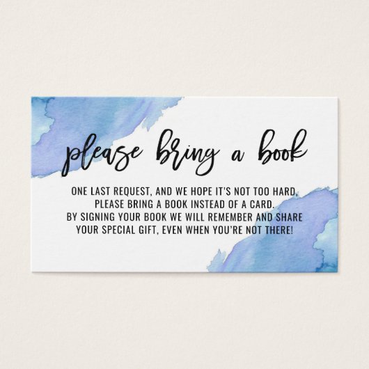 APPORTEZ UN LIVRE Baby shower Aquarelle Bleu (Devant)
