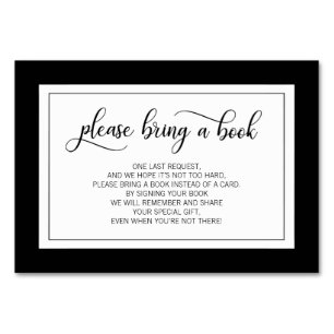Apportez un livre - Cartes de Baby shower noir et