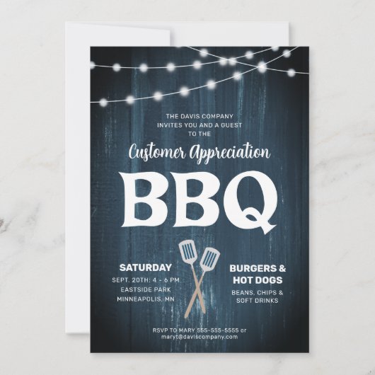 Appréciation du client BBQ Rustic Blue Invitation (Devant)