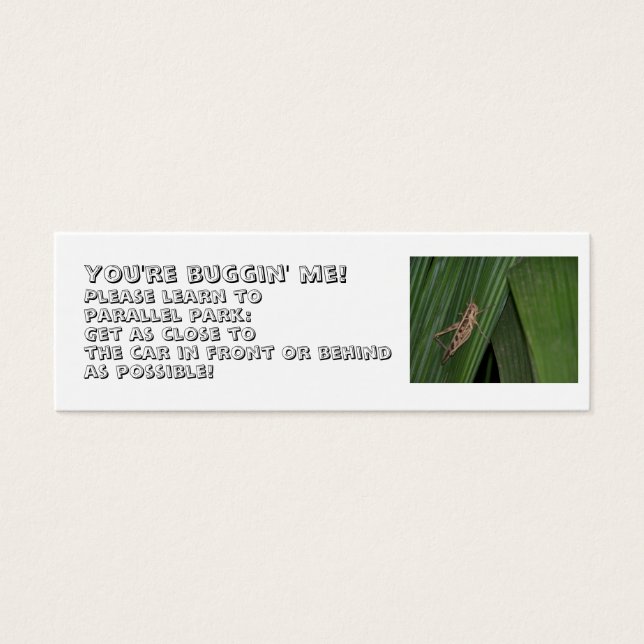 "APPRENEZ À PARALLEL PARK !" CARTE DE COURTOISIE (Devant)