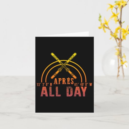 Après All Day Snowboarding Retro Winter Skiing Par Kaart (Gele Bloem)