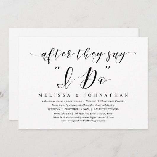 Après avoir dit oui, Carte d'invitation pour dîner (Devant / Derrière)