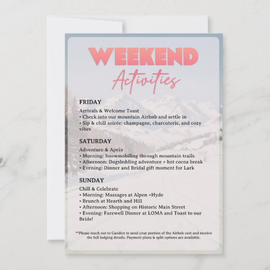 Après & Champagne Bachelorette Weekend Getaway Kaart (Achterkant)