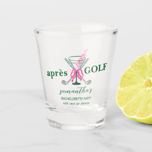 Aprés Golf Martini Coquette Bow Meisjesuitnodiging Shot Glas (Voorkant)