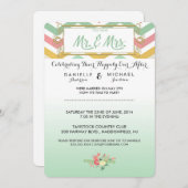 Après l'Mariage Chevron Pink & Green Invitation (Devant / Derrière)