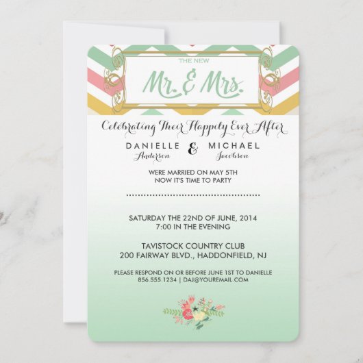 Après l'Mariage Chevron Pink & Green Invitation (Devant)