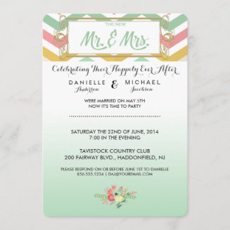 Après l'Mariage Chevron Pink & Green Invitation