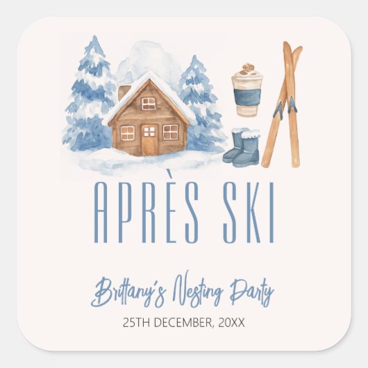 Apres Ski Baby shower Winter Nesting Party Vierkante Sticker (Voorkant)