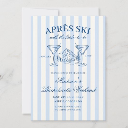 Apres Ski Blauw Gestreepte Bachelorette Kaart (Voorkant)