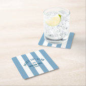 Apres Ski Club Retro Blauwe Cabana Streep Skiparti Vierkante Kartonnen Onderzetter (Insitu)