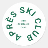 Après Ski Club Winter Groen Skigebied Crest Ronde Sticker (Voorkant)