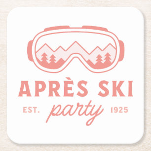 Après-ski feest skiën meiden avond roze esthetiek vierkante kartonnen onderzetter