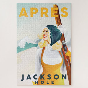 "Apres Ski Jackson Hole" Cool Retro Skiing Art Legpuzzel