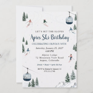 Après Ski Verjaardagsfeest Watercolor Skioord Kaart