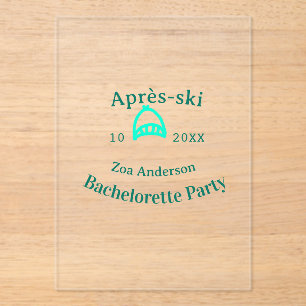 Après-ski vrijgezellenfeest turquoise hoed naam da acryl uitnodigingen