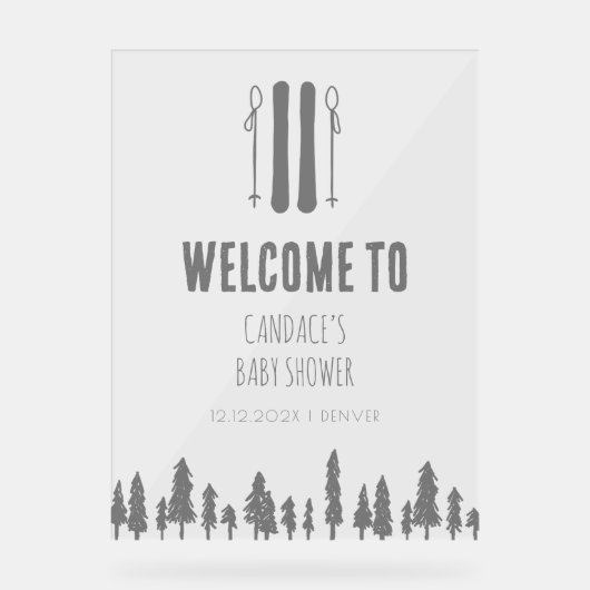 Apres Ski Winterthema Zilver Baby shower Welkom Acryl Bord (Voorkant)