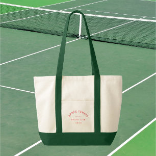 Après Tennis Social Club Roze Crest Groene Handvat Tote Bag