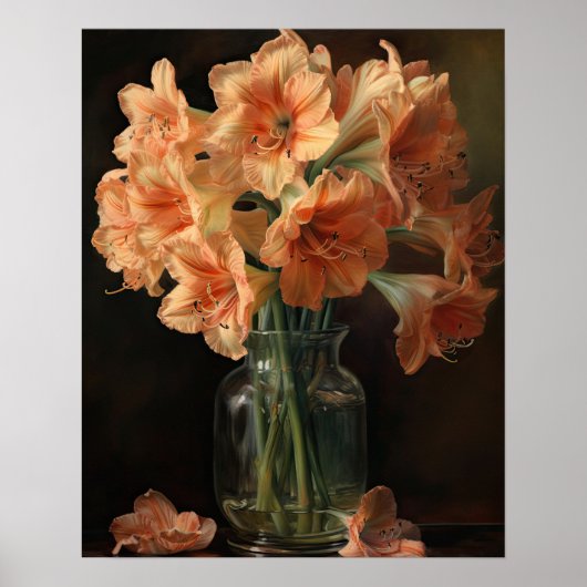 Apricot Amaryllis Fleurs Art Imprimer Poster (Devant)