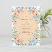 Apricot Blue Charming Spring Wedding Kaart (Staand voorkant)