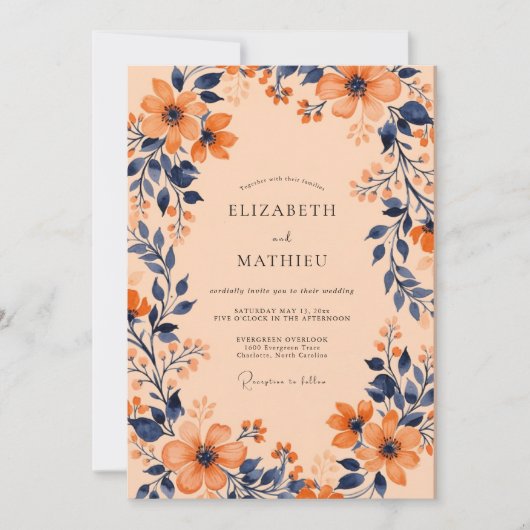 Apricot Captivating Botanical Wedding Kaart (Voorkant)