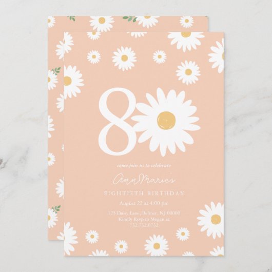 Apricot Daisy 80e anniversaire Invitation (Devant / Derrière)