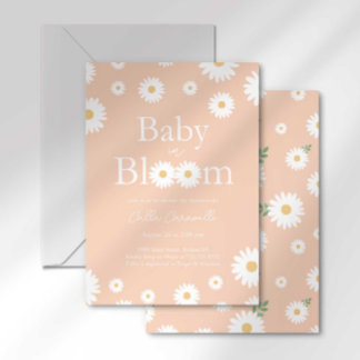 Apricot Daisy Baby in Bloom Baby shower invitation