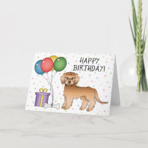Apricot Mini Goldendoodle Cartoon Hond Verjaardag Kaart