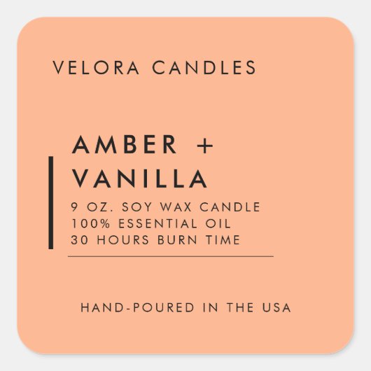 Apricot Modern Minimalist Candle Label Sticker (Voorkant)